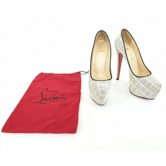 CHRISTIAN LOUBOUTIN WHITE BLACK TWEED FABRIC PUMP - Picture 2 of 8